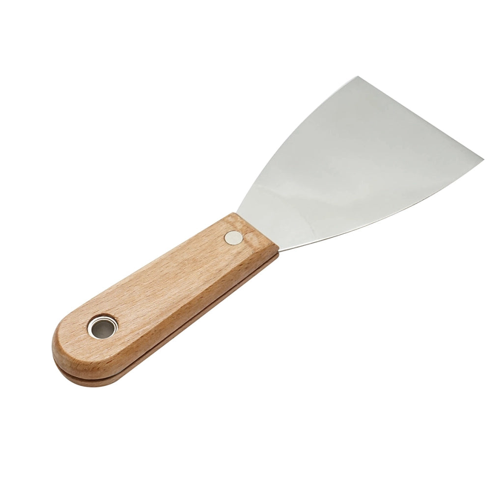 Spatola in acciaio inox, 75mm, con manico in legno, Crownman