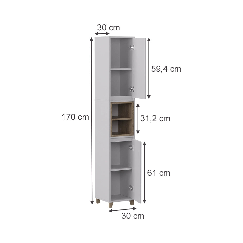 Vicco Armadio per il bagno Bianco/quercia 30 x 170 cm con 2 porte