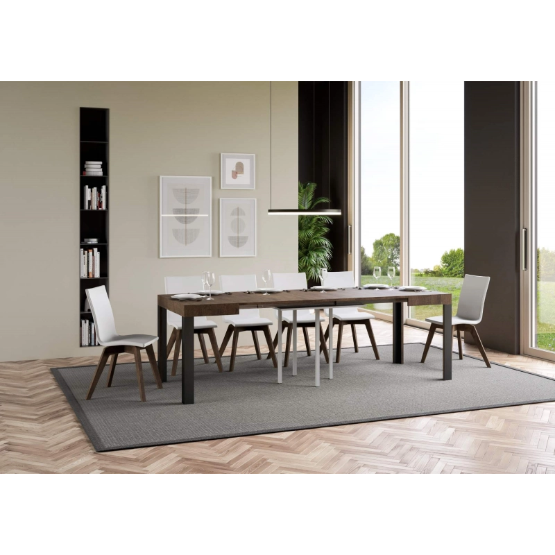 Tavolo allungabile 90x90/246 cm Linea telaio Antracite - Noce