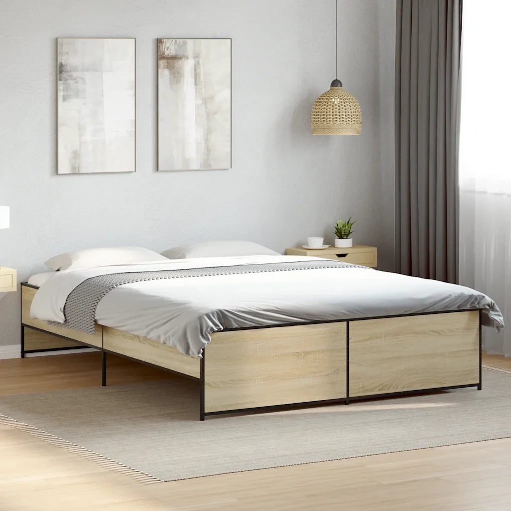 Letto matrimoniale | Letto per adulti | Giroletto Rovere Sonoma 150x200 cm in Legno Multistrato Metallo