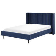 Letto matrimoniale con doghe 160 x 200 cm velluto di colore blu marino stile glam moderno