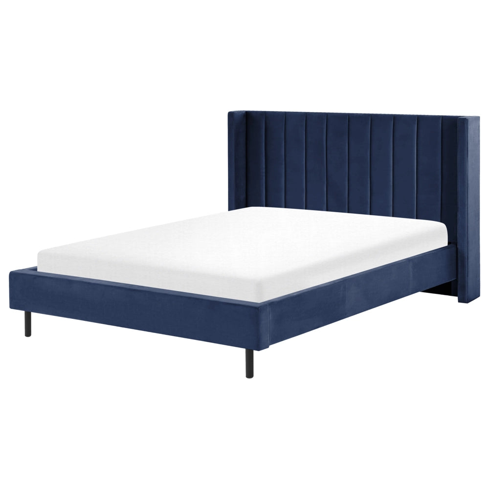 Letto matrimoniale con doghe 160 x 200 cm velluto di colore blu marino stile glam moderno