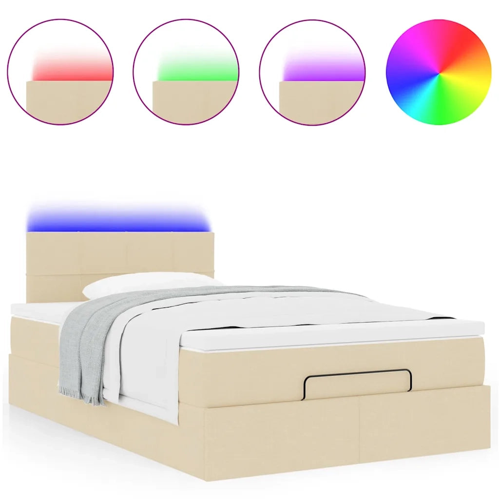 Struttura Letto Pouf con Materasso Crema 120x200 cm in Tessuto