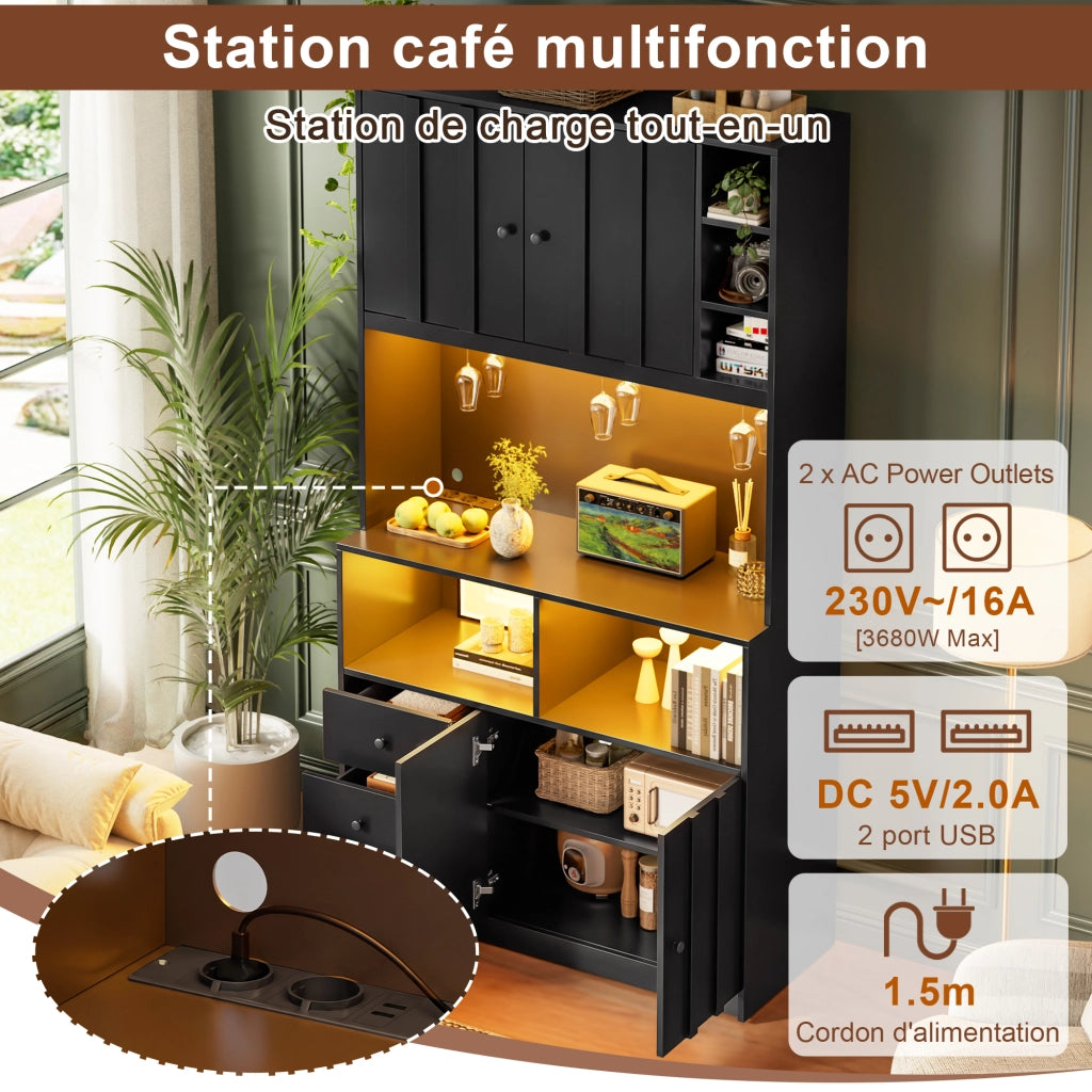 Credenza da cucina con 3 portabicchieri; LED RGB; prese integrate; per cucina e sala da pranzo; 100 × 40 × 180 cm