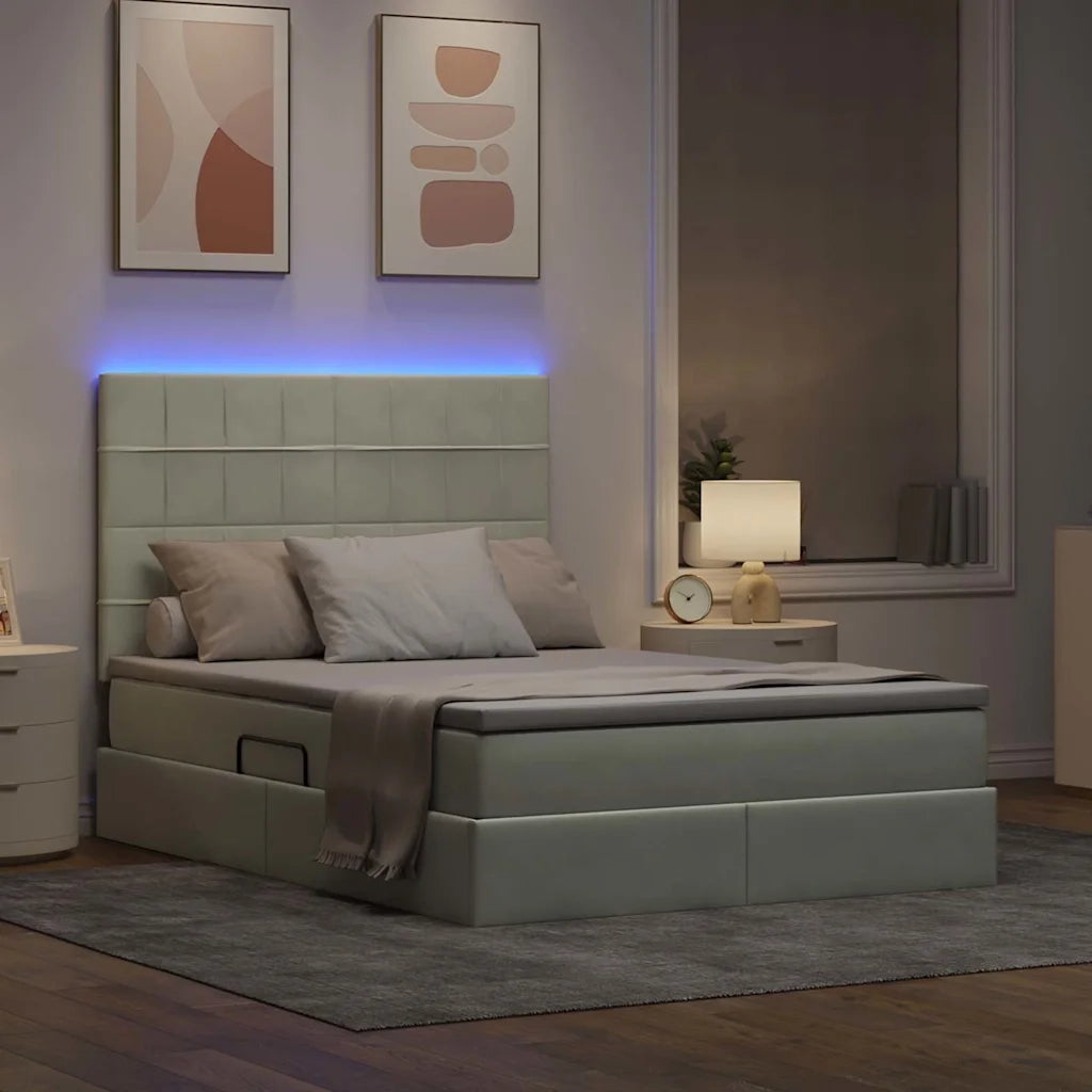 Letto con contenitore e LED Grigio chiaro 140 x 200 cm Velluto 3372669