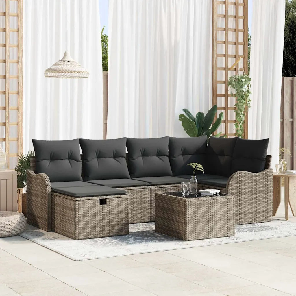 Set Divano da Giardino con cuscino 7 pcs Grigio Poly Rattan 3360320