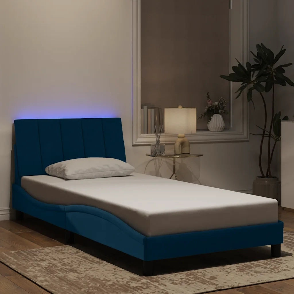 Giroletto con LED senza Materasso-Struttura Letto Hanko Blu 100x200 cm in Velluto