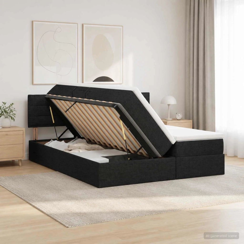 Letto con contenitore LED e materasso Nero 180 x 200 cm Tessuto 3459338