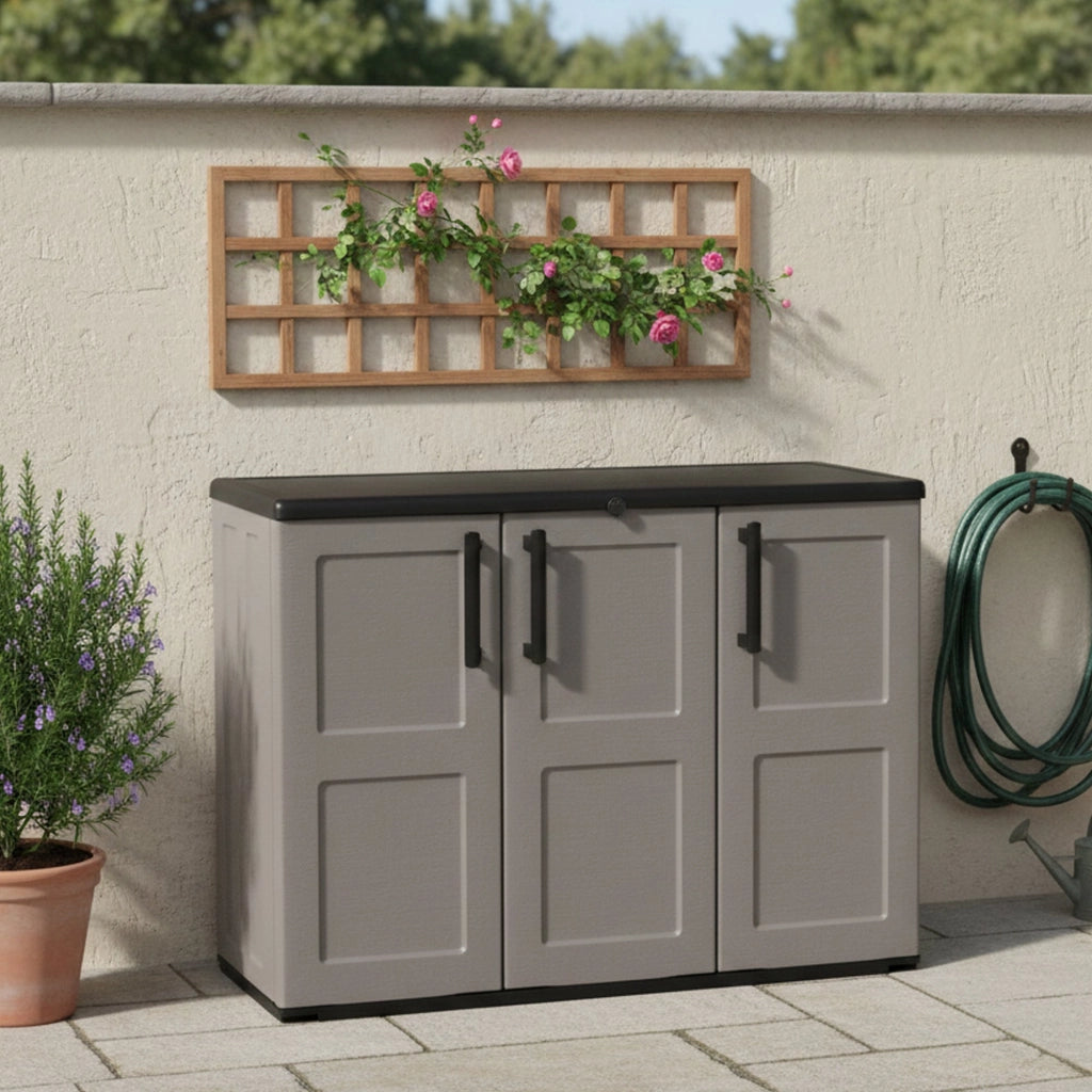 Mobile da Giardino Aranka, Armadio da Esterno 2 Ripiani Made in Italy, 37x102x84h cm Grigio