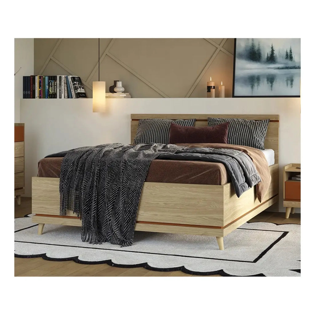 Letto NOKI – 180x200 cm rovere chiaro e moka – Stile scandinavo senza rete