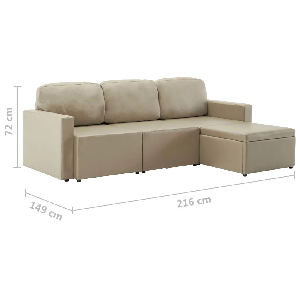 Divano Letto Modulare a 3 Posti Cappuccino in Similpelle 288800