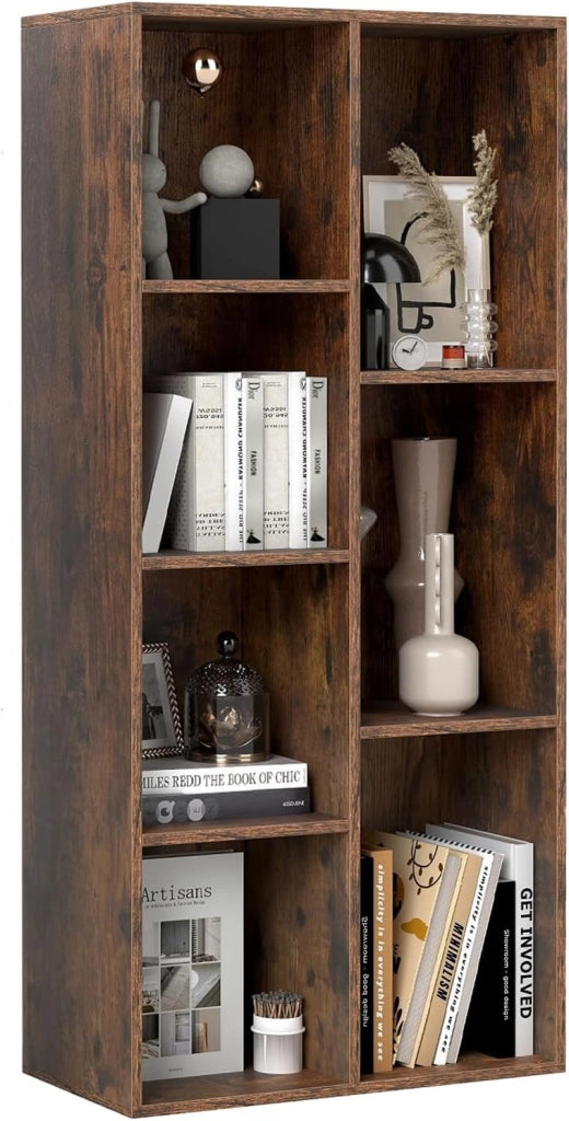 Libreria Verticale con 8 Cubi, Mobile Contenitore in Legno, con 2 Dispositivi Antiribaltamento, Libreria Scaffale per Soggiorno, Camera da Letto, Ufficio, 49,5 x 23 x 106 cm (Bianco)