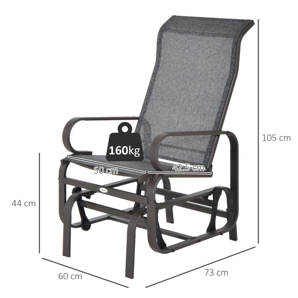Sedia a dondolo sedia reclinabile in metallo per patio e balcone grigia
