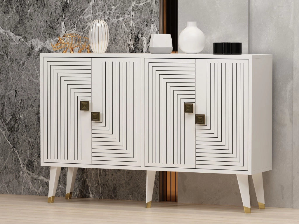 Credenza in legno "Ahart" - 120 x 30 x 80 cm - Bianco