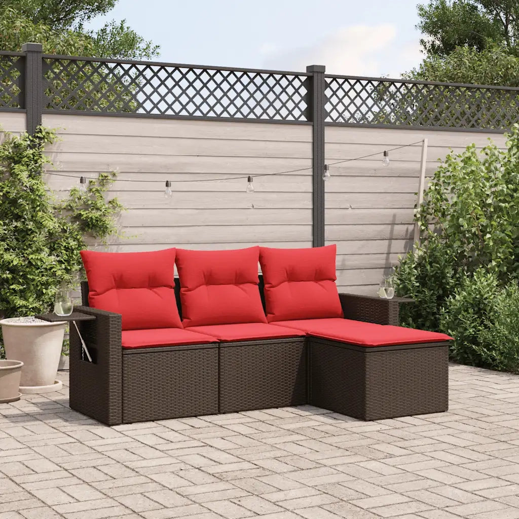Set Divani da Giardino 4 pz con Cuscini Marrone in Polyrattan 3220073