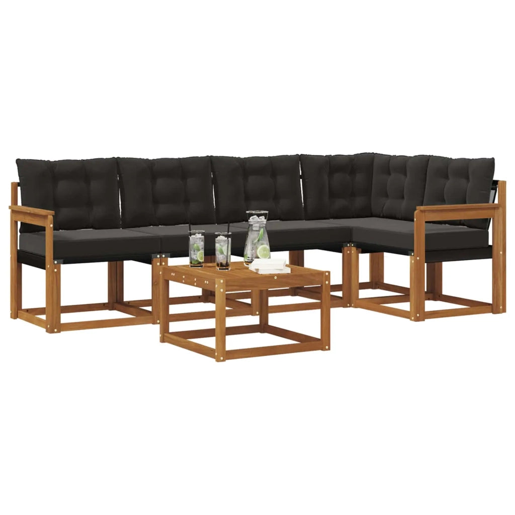 Set di divani da esterno con cuscino 6 pcs Naturale e Nero 3368683