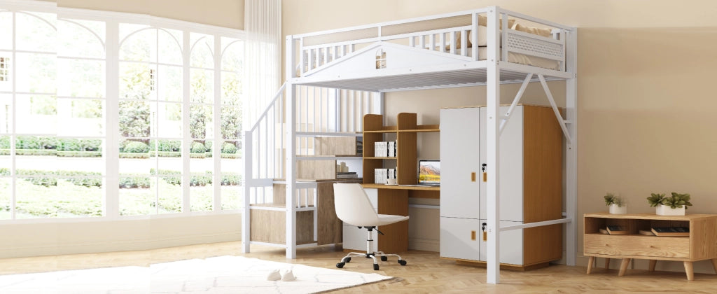 Letto a castello metallo e legno bianco con funzione contenitore 90x200 cm