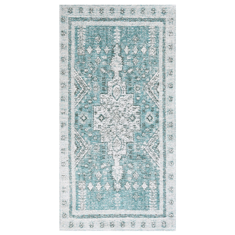 Tappeto in cotone di colore verde menta 80 x 150 cm con motivo orientale soggiorno camera da letto stile retrò