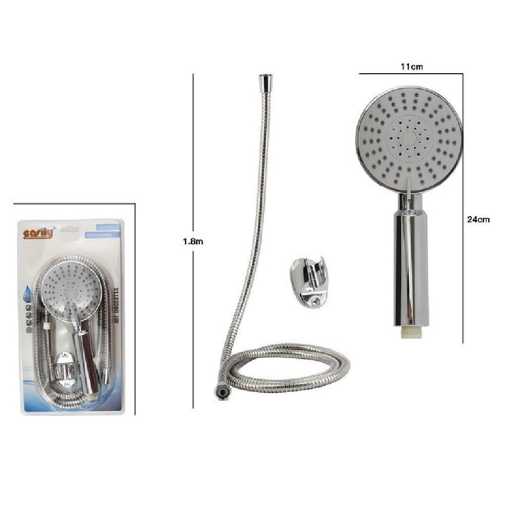 Trade Shop - Kit Doccetta Doccino Tondo Soffione Doccia Con Laccio 1,8 Mt Staffa Bagno 69071 -