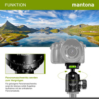 Mantona Fortress Testa a sfera per stativi treppiedi fotografici, 46 mm max 25 kg, con funzione panoramica 360° e 3 livelle, incl piastra sgancio rapido, per fotocamera accessori fotografia