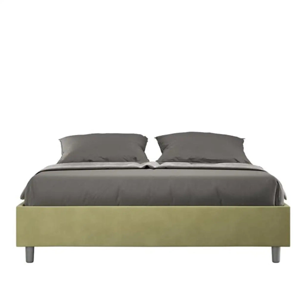 Letto matrimoniale con rete imbottito 160x210 microfibra tè verde Azelia