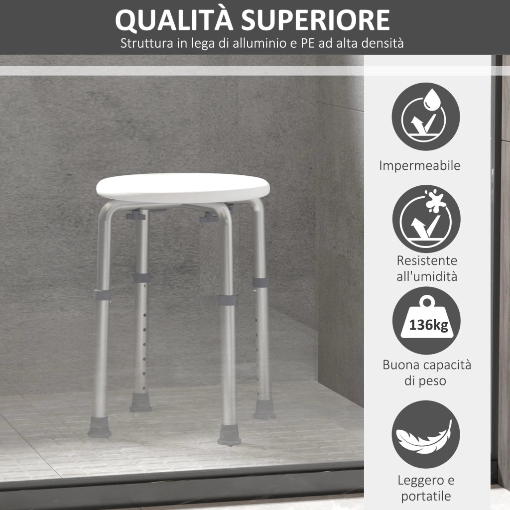 Sgabello per doccia bagno altezza regolabile antiscivolo bianco