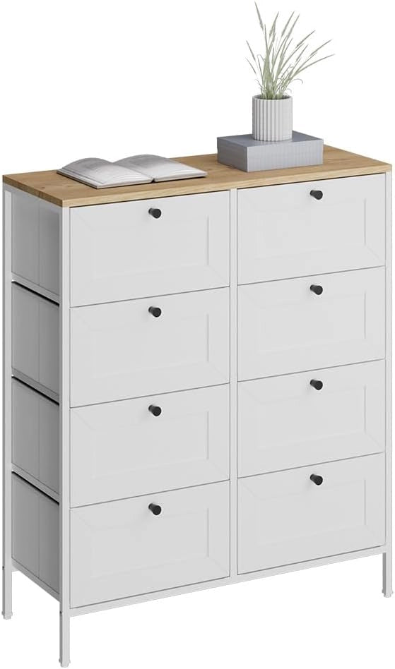 Cassettiera Belaro, Bianco, 80 x 95 cm con 8 cassetti, per riporre abiti e oggetti di uso quotidiano
