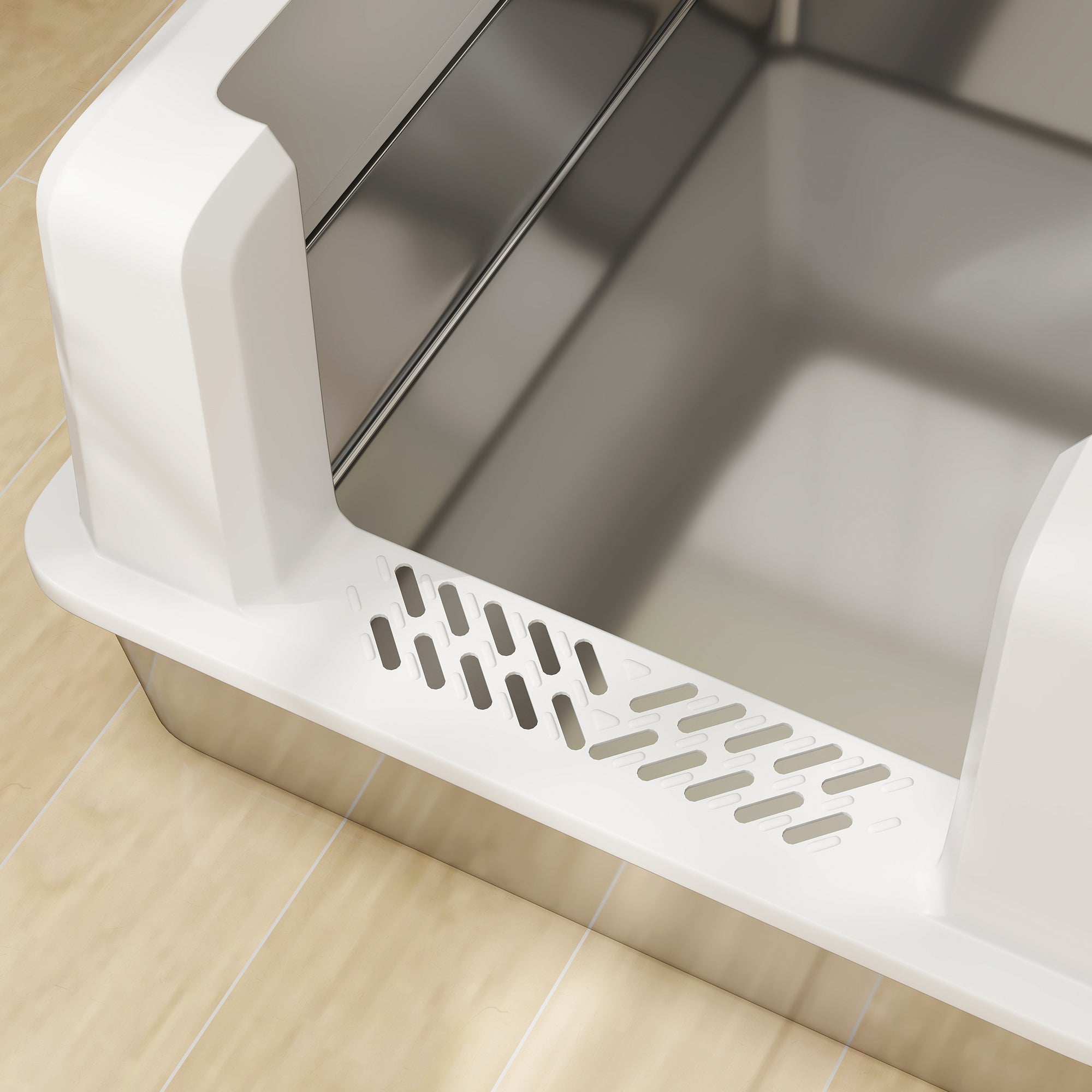 Lettiera per Gatti con Pareti Rialzate 71x50,8x35,5 cm Vassoio in Acciaio Bianco