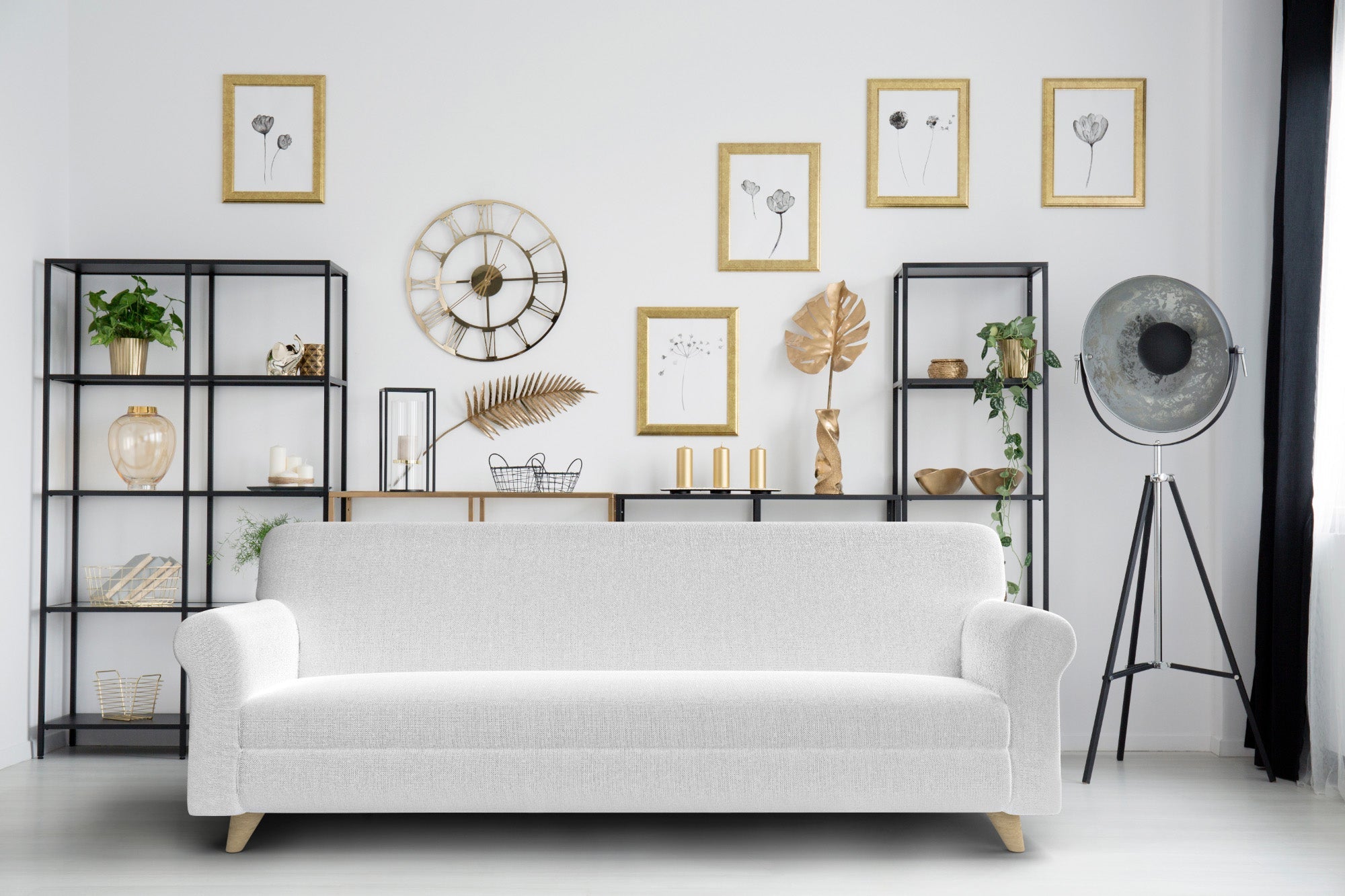 Copridivano Elasticizzato in Tessuto Bianco 2 Posti