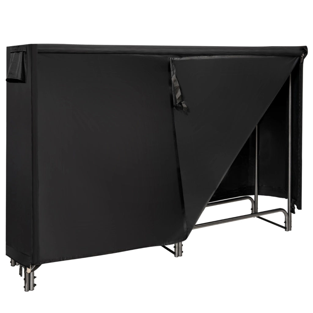 Porta legna con copertura impermeabile e struttura in ferro pesante per camino, Mensola portalegna Nero 192cm-Accessori caminetti e stufe a legna