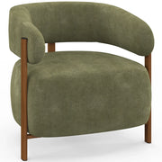 IDMarket - Poltrona ALBERT in tessuto di ciniglia verde con gambe in legno scuro