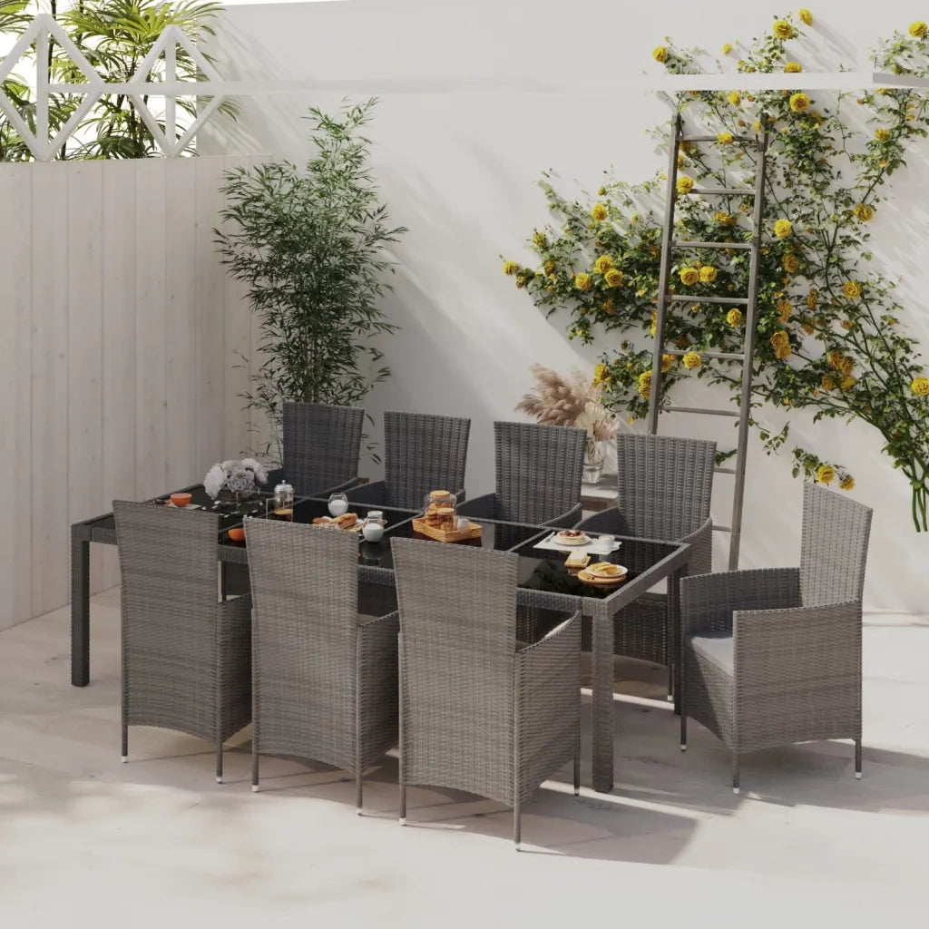 Set da Pranzo da Esterno 9 pz con Cuscini in Polyrattan Grigio 3094885