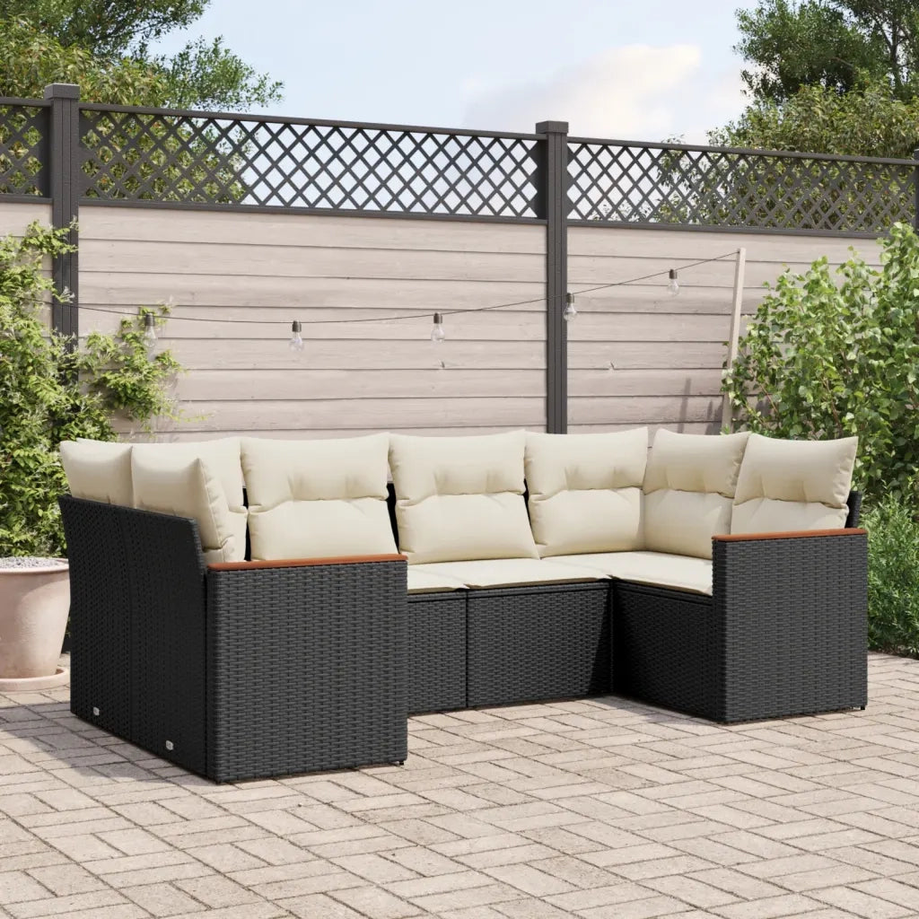Set Divano da Giardino 6 pz con Cuscini Nero in Polyrattan 3258661