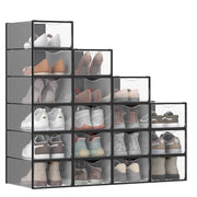 Scatole portascarpe in plastica con sportello set da 12 pezzi impilabili facile da montare 332 x 23 x 145 cm per scarpe fino alla misura 43 nero 12_0004464