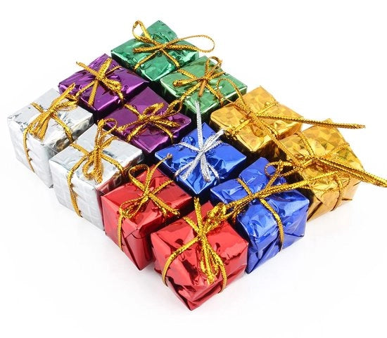 Set di regali di Natale da 12 - Decorazioni da appendere in carta metallizzata - Schiuma di alta qualità - Duratura - Realismo - Dimensioni 2,5 cm - Decorazione di Natale
