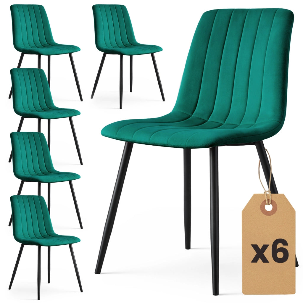 Set di 6 Sedie in velluto trapuntate LIVO Verde Bottiglia gambe nere