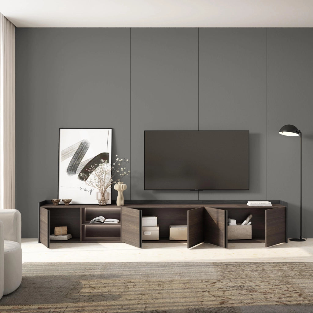 Mobile TV Soggiorno, 309x50x35 cm, Per TV fino a 80", LED, Rovere scuro e Nero