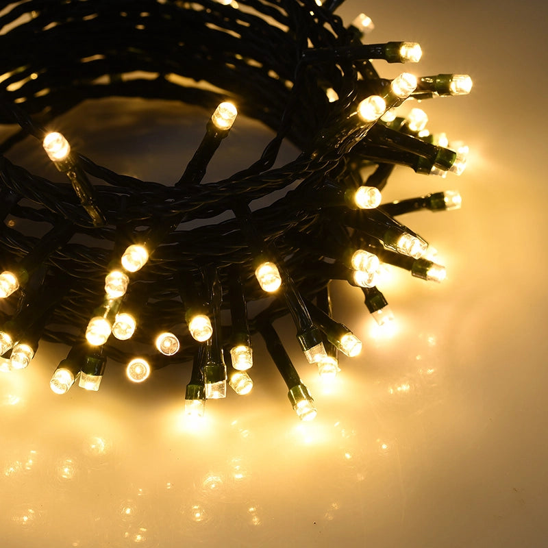 CATENA LUMINOSA LED GIALLA DA 25 METRI CON CAVO VERDE LUCE CALDA - ILLUMINAZIONE PER ESTERNI E INTERNI
