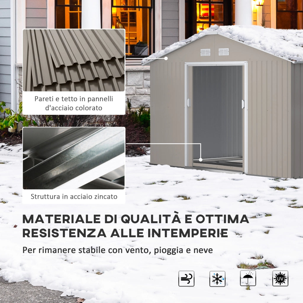 EasyComfort Casetta da Giardino con Porte Scorrevoli e Tetto Inclinato, in Acciaio, 340x386x200 cm, Grigio