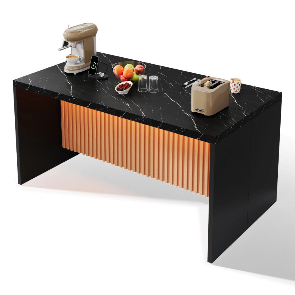 Isola da cucina con LED; 2 prese e 2 porte USB - per cucina - in MDF - 155×80×90 cm - nero