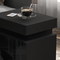 Comodino 45x35x52 cm Illuminazione LED a 16 Colori e 4 Modalità con 2 Cassetti in Legno Nero