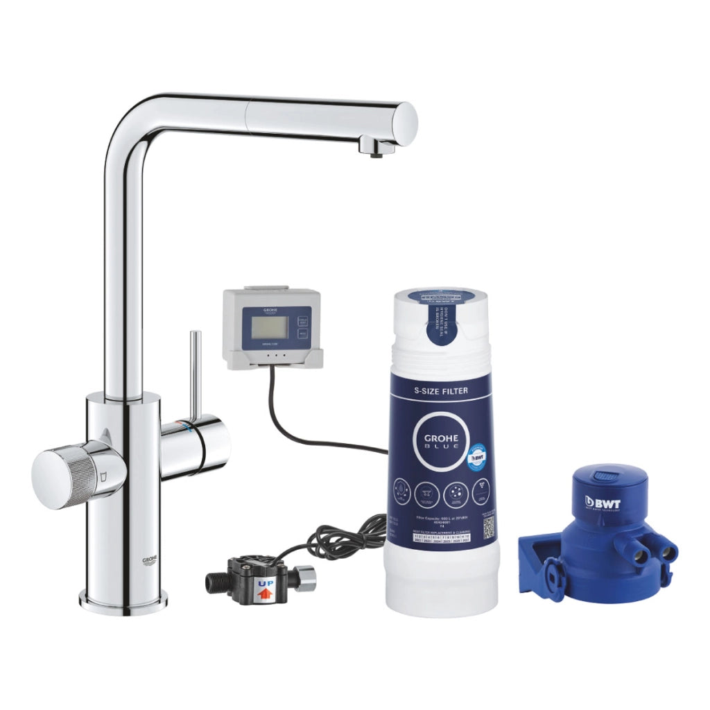RUBINETTO MISCELATORE MONOCOMANDO 2 IN 1 PER LAVELLO SERIE BLUE PURE MINTA STARTER KIT FILTRO A 5 FA - 3/8  - GRO