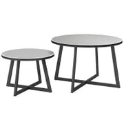 Set 2 Tavolini per Esterni con Piano in Vetro Temperato, Ø70x45 cm e Ø50x35 cm, Grigio