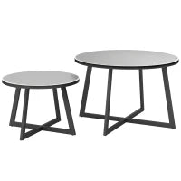 Set 2 Tavolini per Esterni con Piano in Vetro Temperato, Ø70x45 cm e Ø50x35 cm, Grigio