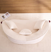 Divano 2 posti ULEVR 43x45x104 cm in velluto a coste bianco, design curvo con 3 cuscini