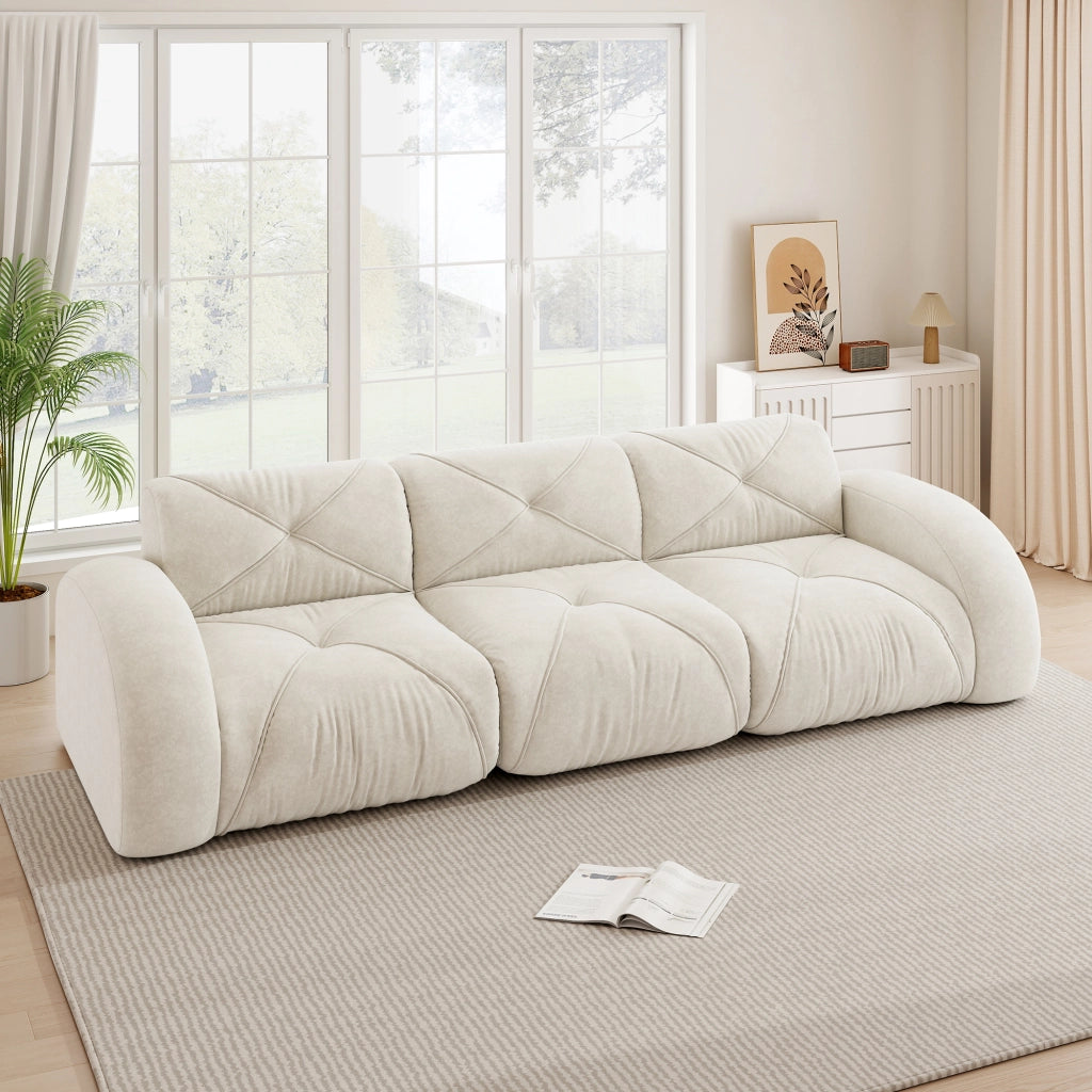 Divano modulare 3 posti senza struttura in tessuto chenille con seduta confortevole, beige chiaro 281 × 95 × 76 cm