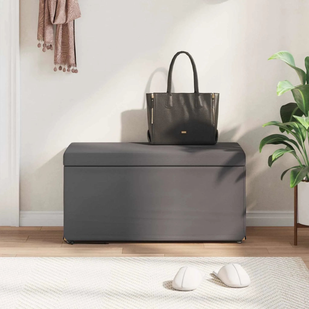 Pouf Grigio Pelle Sintetica e Legno Ingegnerizzato