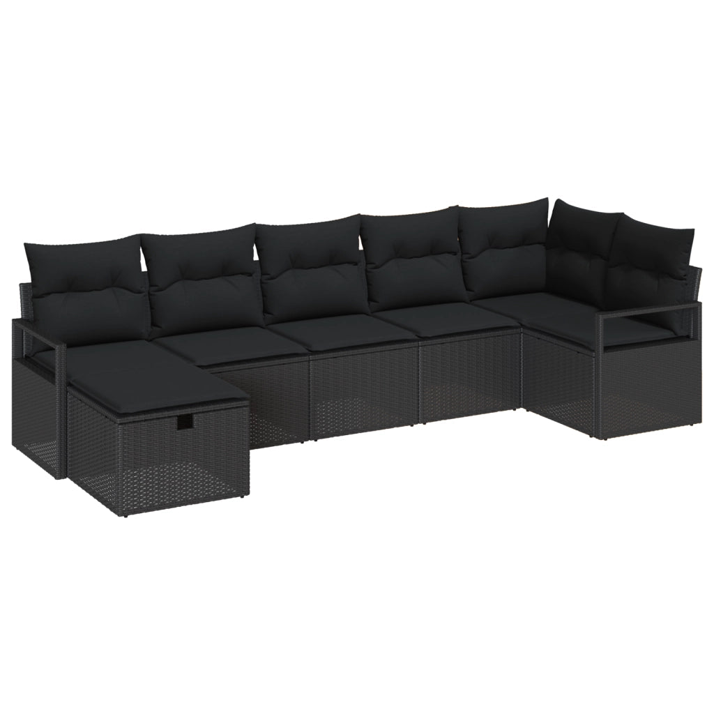 Set di divani da giardino 7 pezzi con cuscini Nero Rattan sintetico