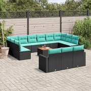 Set Divani da Giardino 14pz con Cuscini in Polyrattan Nero