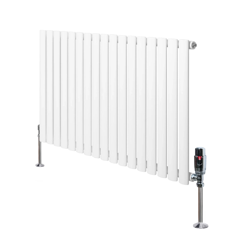 Radiatore Orizzontale Ovale 600x1020mm Bianco con Valvole TRV